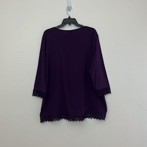 Gold Coast Always in Style Purple Lace Hem Henley Cotton Blouse Women's XXL - Picture 9 of 13